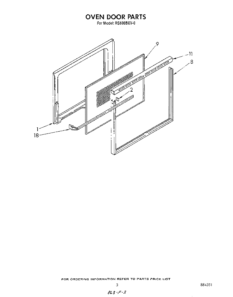 OVEN DOOR Diagram and Parts List for RS600BXV0  Whirlpool Range