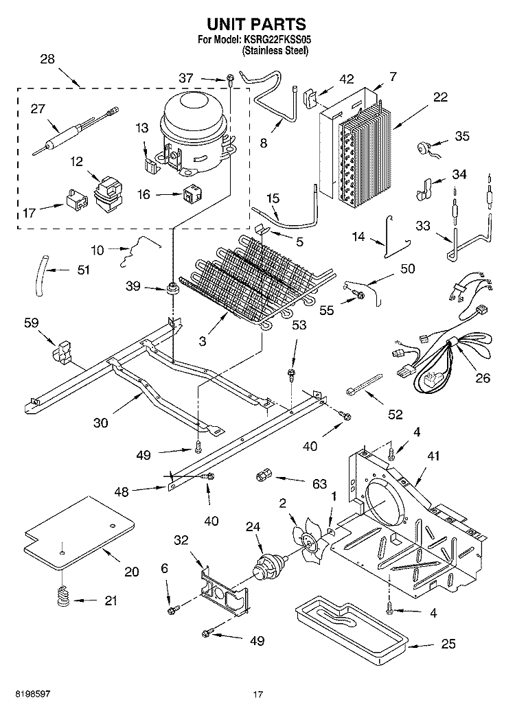 UNIT PARTS Diagram and Parts List for KSRG22FKSS05  KitchenAid Refrigerator
