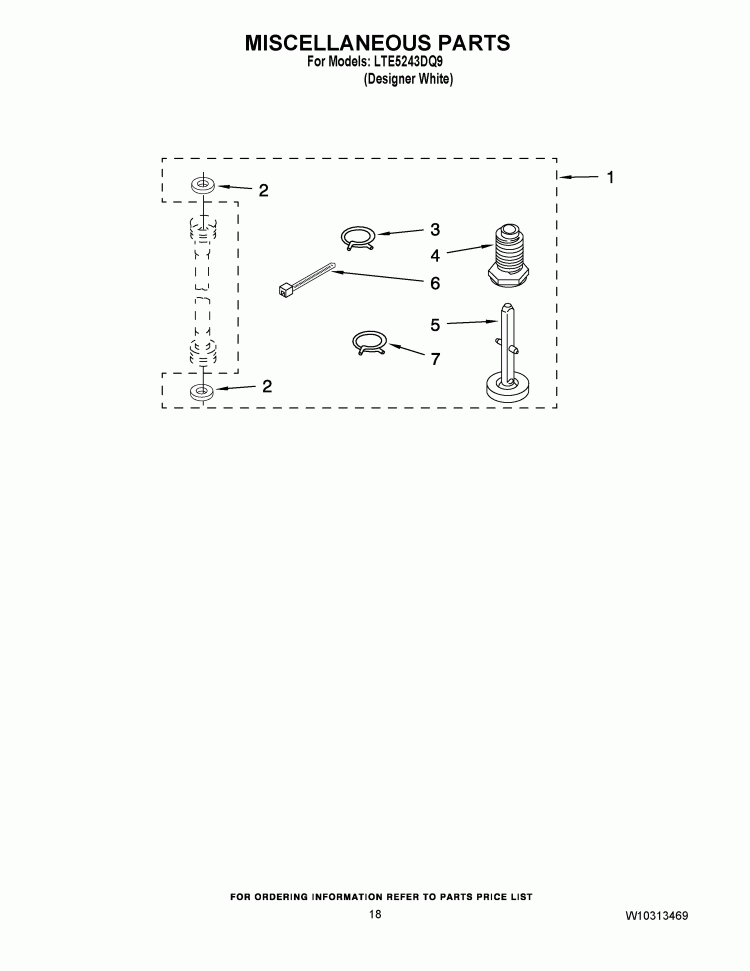 MISCELLANEOUS PARTS Diagram and Parts List for LTE5243DQ9  Whirlpool Washer Dryer Combo