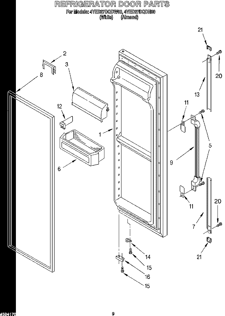REFRIGERATOR DOOR Diagram and Parts List for 4YED27DQDW00  Whirlpool Refrigerator