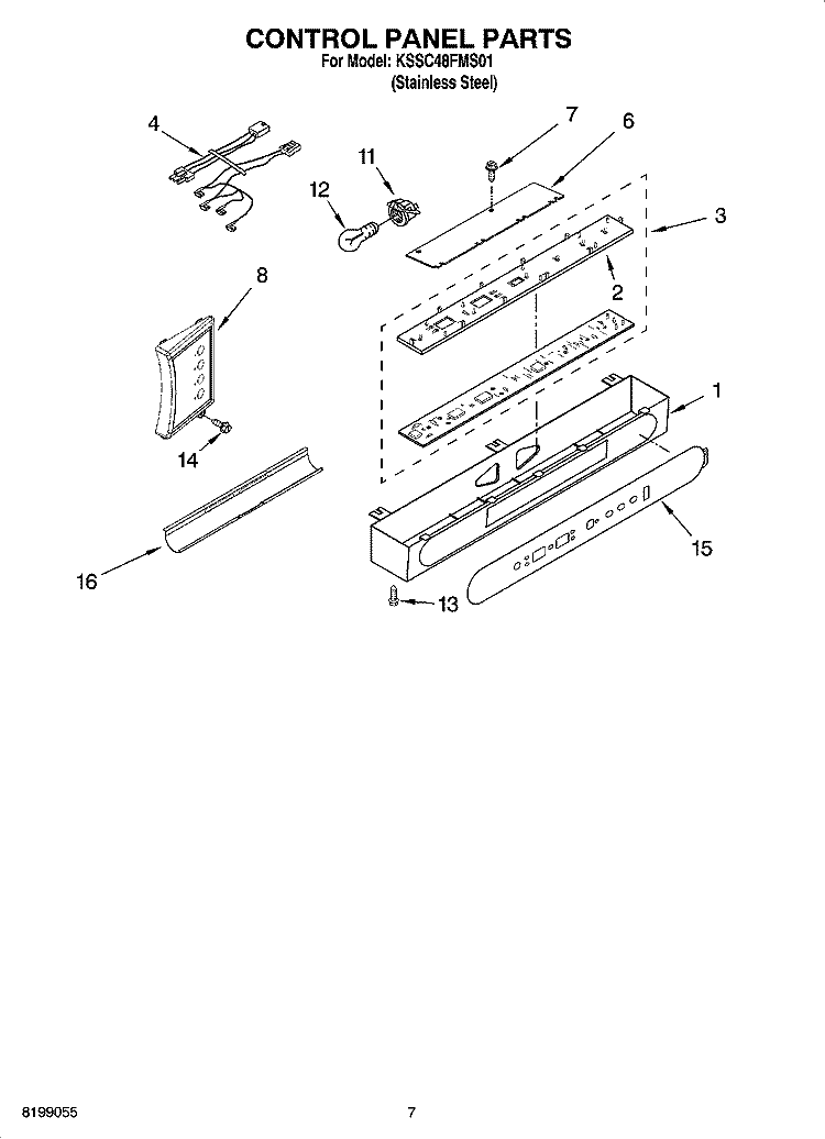 CONTROL PANEL PARTS Diagram and Parts List for KSSC48FMS01  KitchenAid Refrigerator