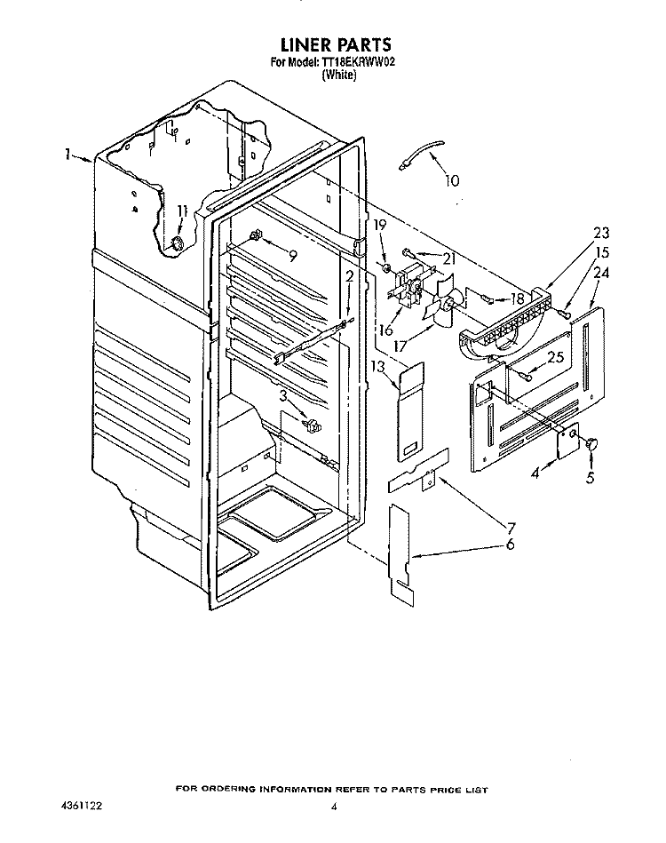 LINER Diagram and Parts List for TT18EKRWW02  Estate Refrigerator