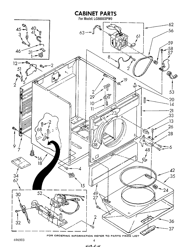 CABINET Diagram and Parts List for LG6606XPW0  Whirlpool Dryer