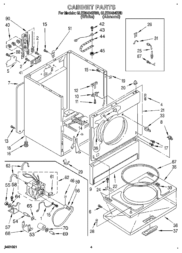 CABINET Diagram and Parts List for GLER5434BW0  Whirlpool Dryer