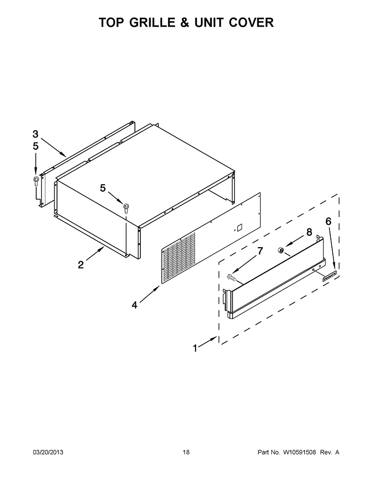 TOP GRILLE & UNIT COVER Diagram and Parts List for KSSC48FTS17  KitchenAid Refrigerator