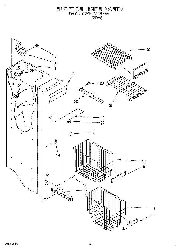 FREEZER LINER Diagram and Parts List for 3VED27DQFW01  Whirlpool Refrigerator