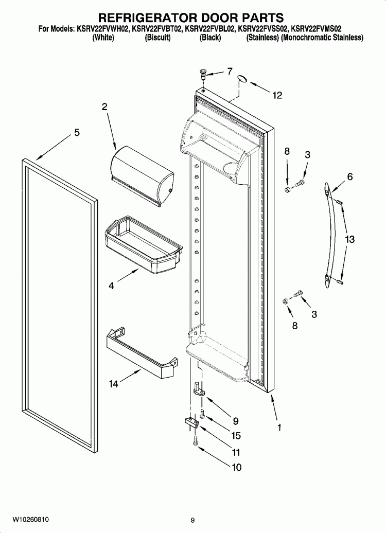 REFRIGERATOR DOOR PARTS Diagram and Parts List for KSRV22FVSS02  KitchenAid Refrigerator
