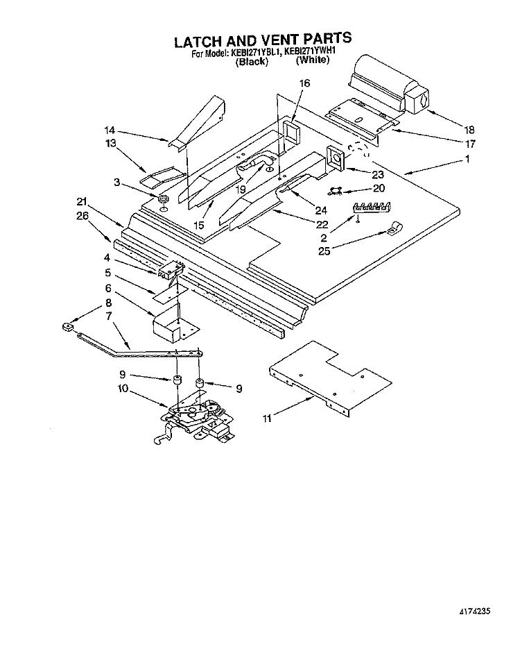LATCH AND VENT Diagram and Parts List for KEBI271YBL1  KitchenAid Wall Oven