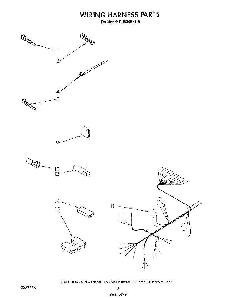 WIRING HARNESS Diagram and Parts List for DU8300XT0  Whirlpool Dishwasher