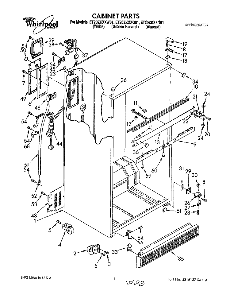 CABINET Diagram and Parts List for ET20ZKXXW01  Whirlpool Refrigerator