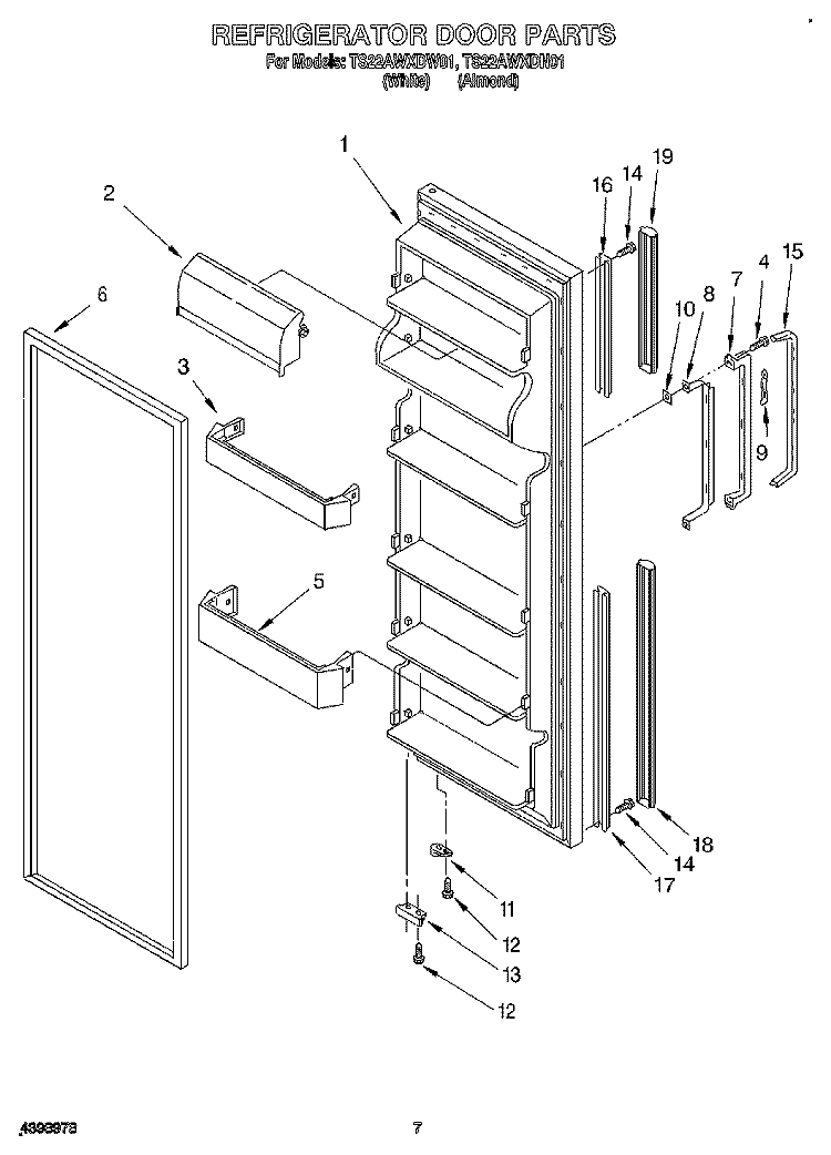 REFRIGERATOR DOOR Diagram and Parts List for TS22AWXDN01  Whirlpool Refrigerator