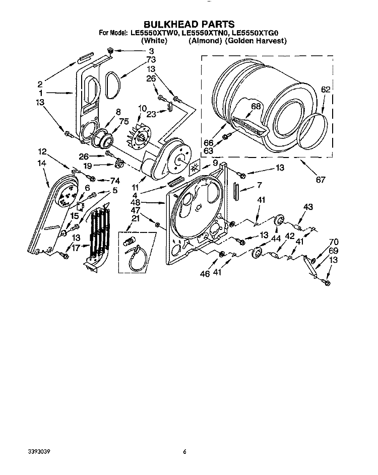 SECTION Diagram and Parts List for LE5550XTW0  Whirlpool Dryer