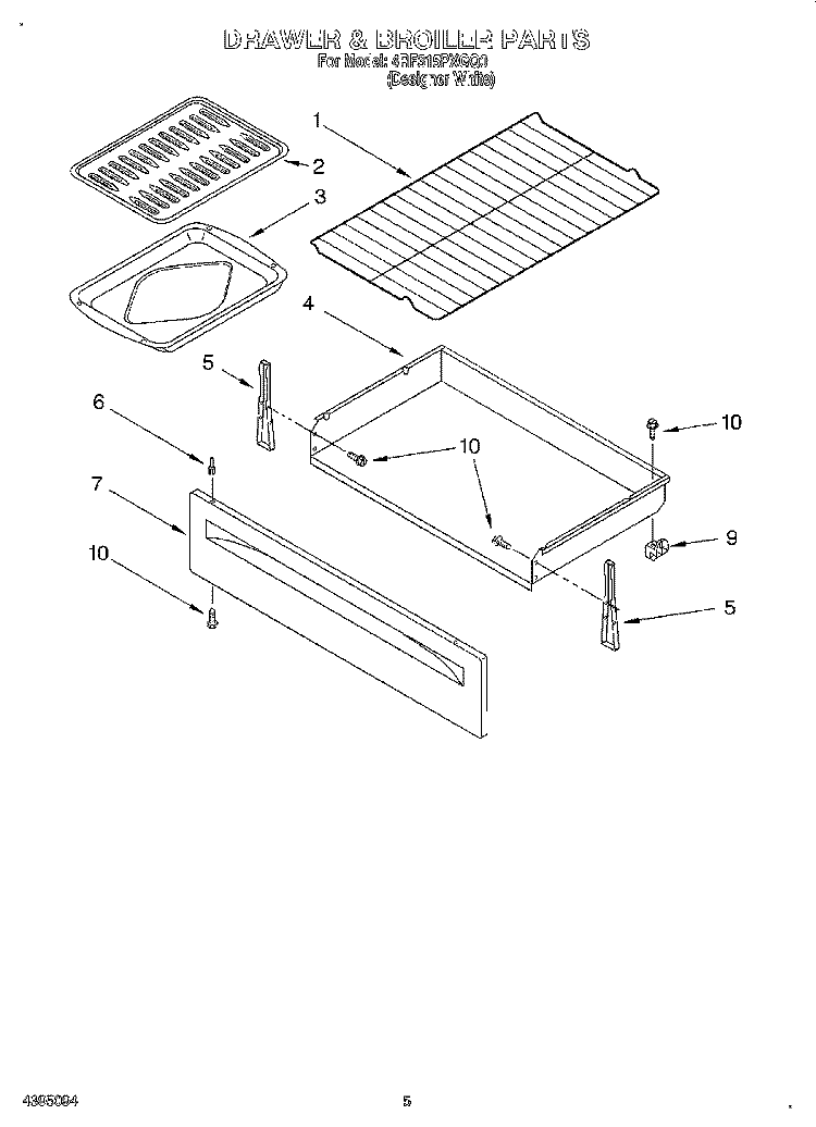 DRAWER AND BROILER Diagram and Parts List for 4RF315PXGQ0  Whirlpool Range