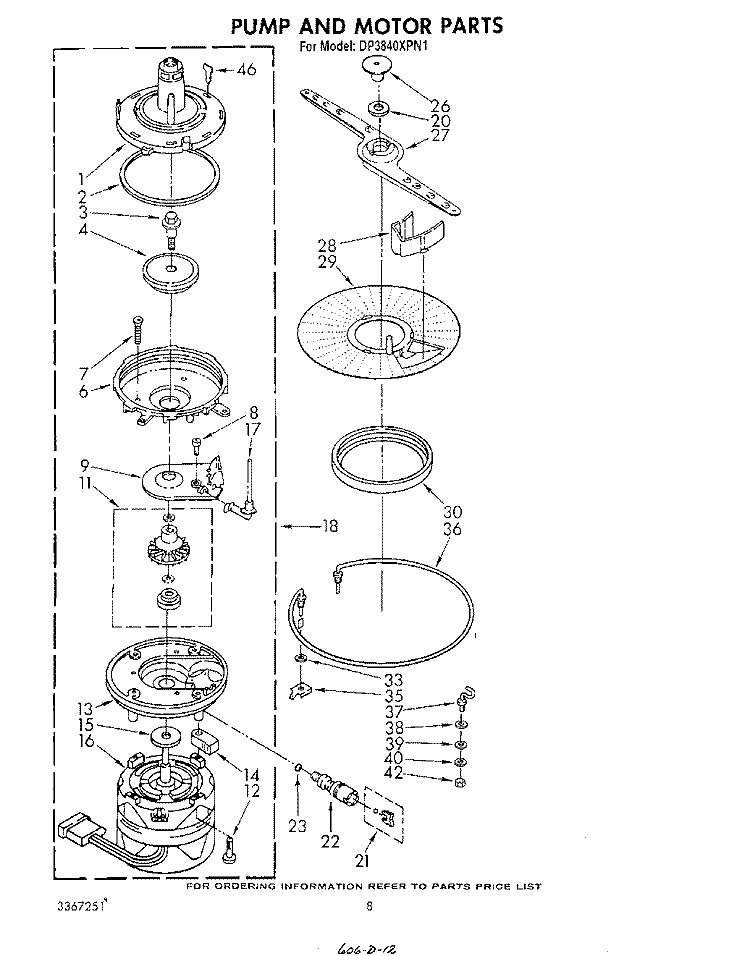 PUMP AND MOTOR Diagram and Parts List for DP3840XPN1  Whirlpool Dishwasher