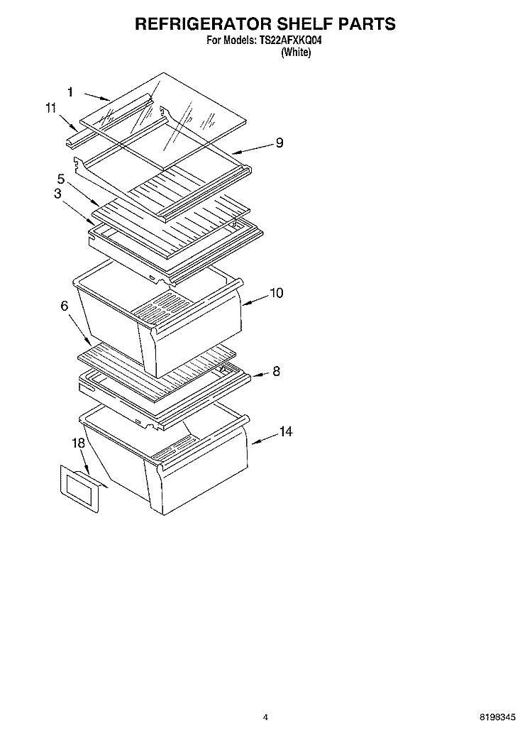 REFRIGERATOR SHELF Diagram and Parts List for TS22AFXKQ04  Estate Refrigerator
