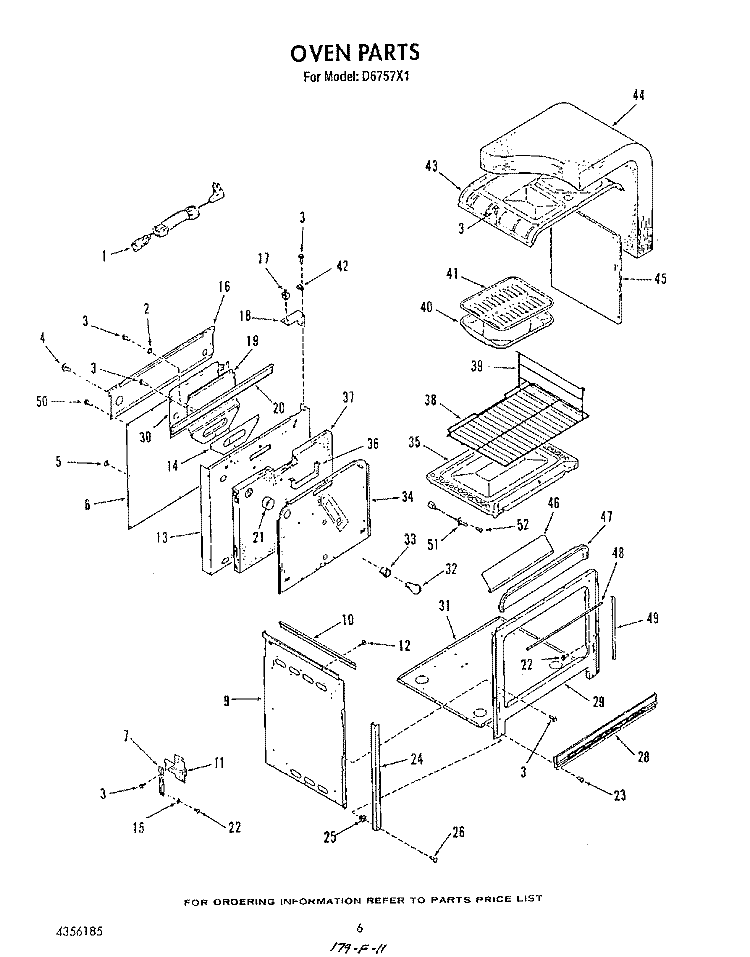 OVEN Diagram and Parts List for D6757^1  Whirlpool Range