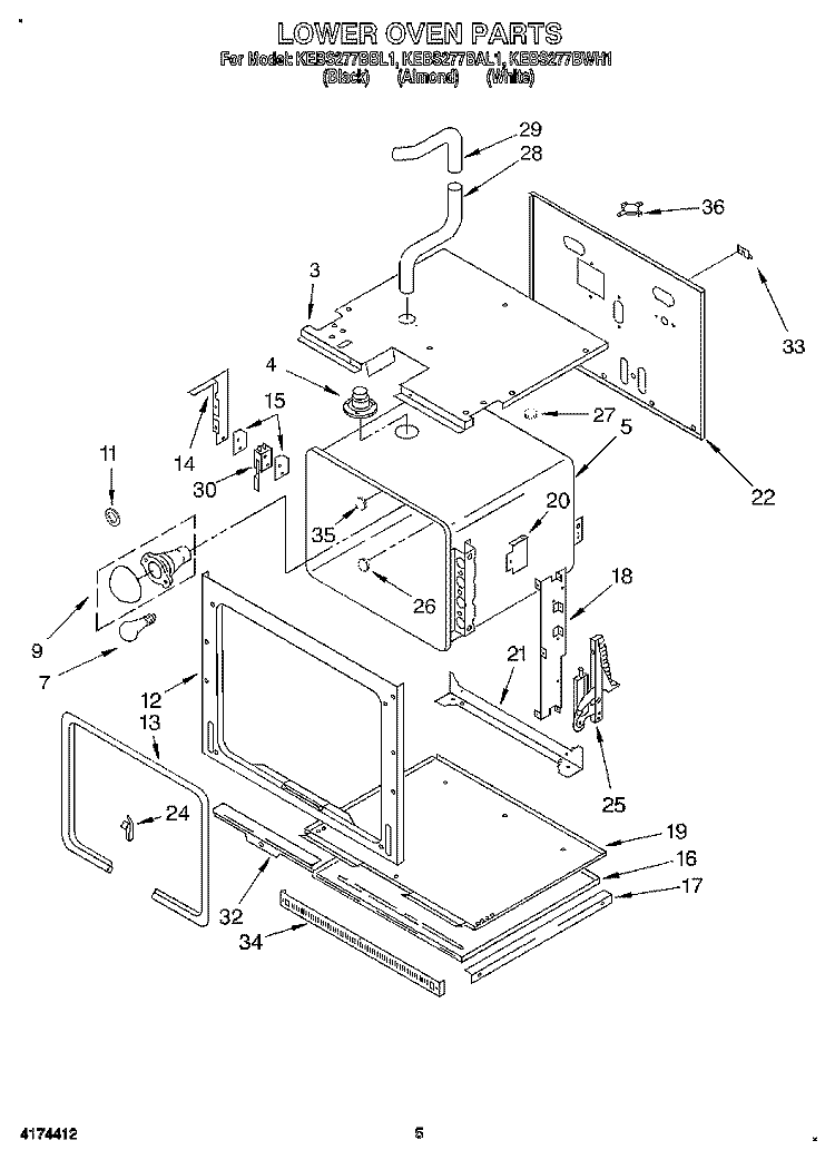 LOWER OVEN Diagram and Parts List for KEBS277BAL1  KitchenAid Wall Oven