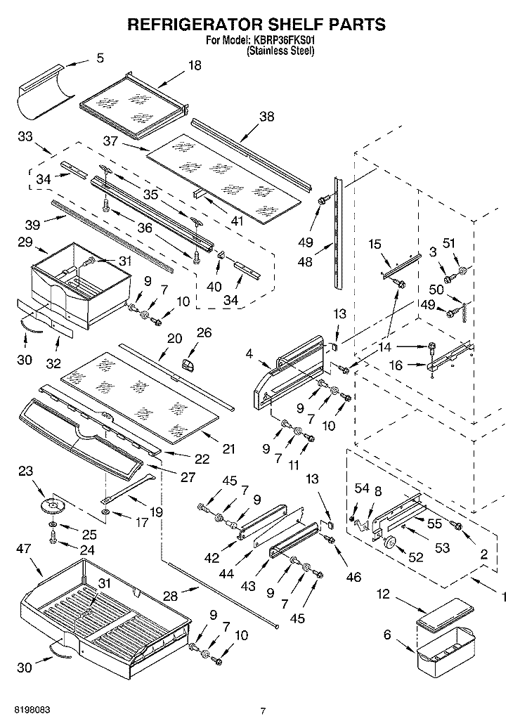 REFRIGERATOR SHELF Diagram and Parts List for KBRP36FKS01  KitchenAid Refrigerator