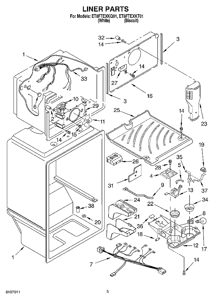 LINER Diagram and Parts List for ET8FTEXKQ01  Whirlpool Refrigerator