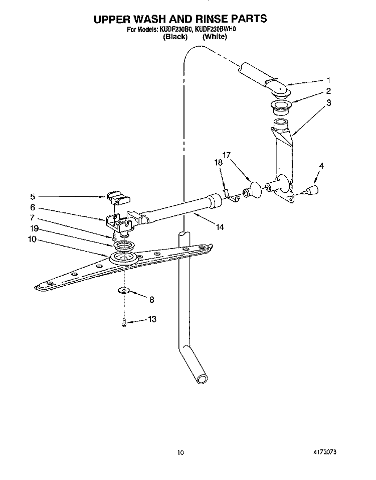 UPPER WASH AND RINSE Diagram and Parts List for KUDF230BWH0  KitchenAid Dishwasher