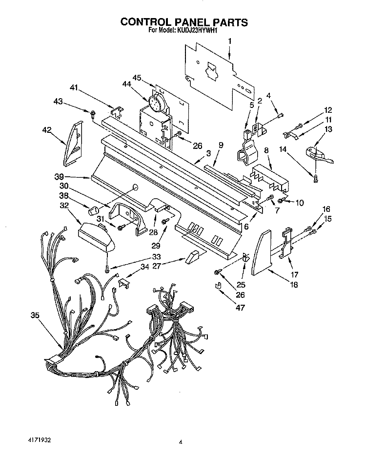CONTROL PANEL, LIT/OPTIONAL Diagram and Parts List for KUDJ23HYWH1  KitchenAid Dishwasher