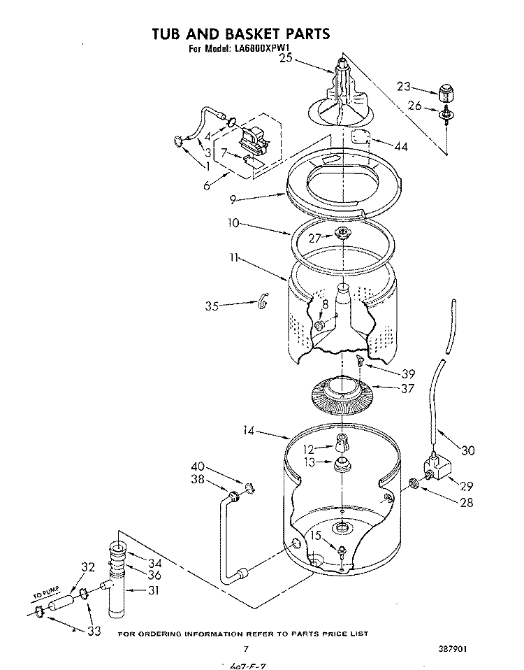 TUB AND BASKET Diagram and Parts List for LA6800XPW1  Whirlpool Washer