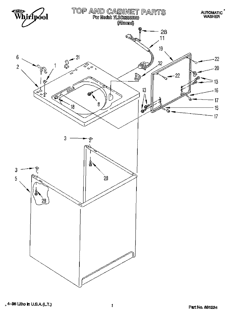 TOP AND CABINET, LIT/OPTIONAL Diagram and Parts List for 7LSC9355BN0  Whirlpool Washer