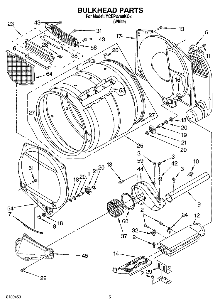 BULKHEAD PARTS, OPTIONAL PARTS (NOT INCLUDED) Diagram and Parts List for YCEP2760KQ2  Whirlpool Dryer