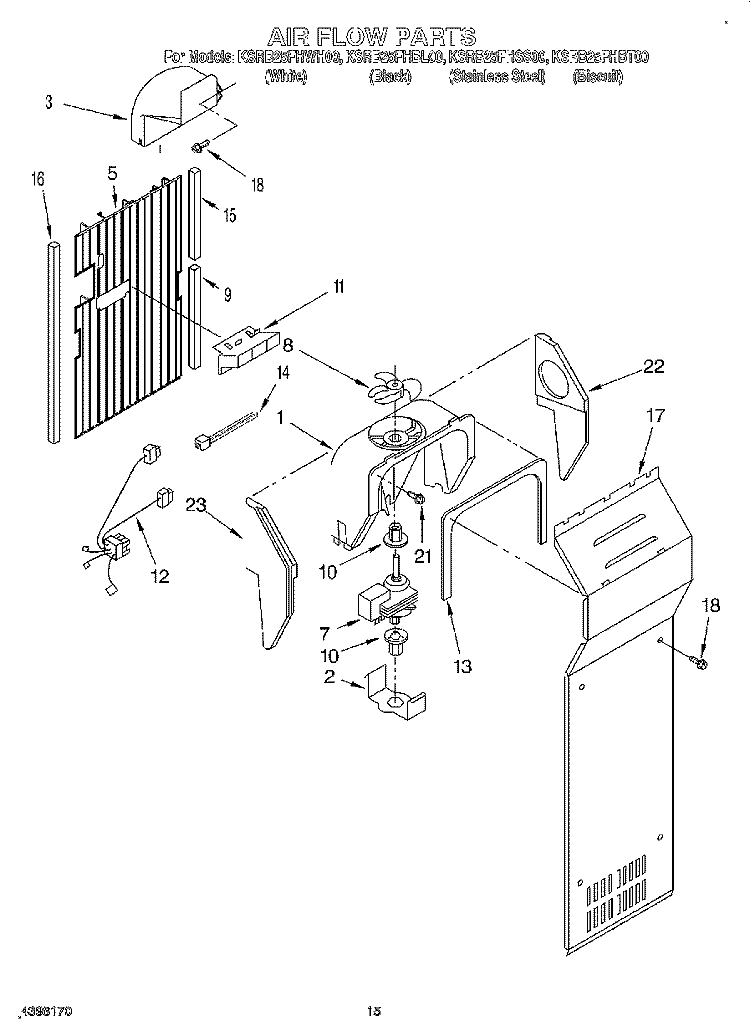 AIR FLOW Diagram and Parts List for KSRB25FHBL00  KitchenAid Refrigerator