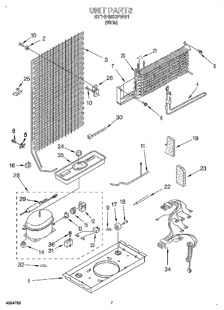 UNIT Diagram and Parts List for RT14HBXFW01  Roper Refrigerator