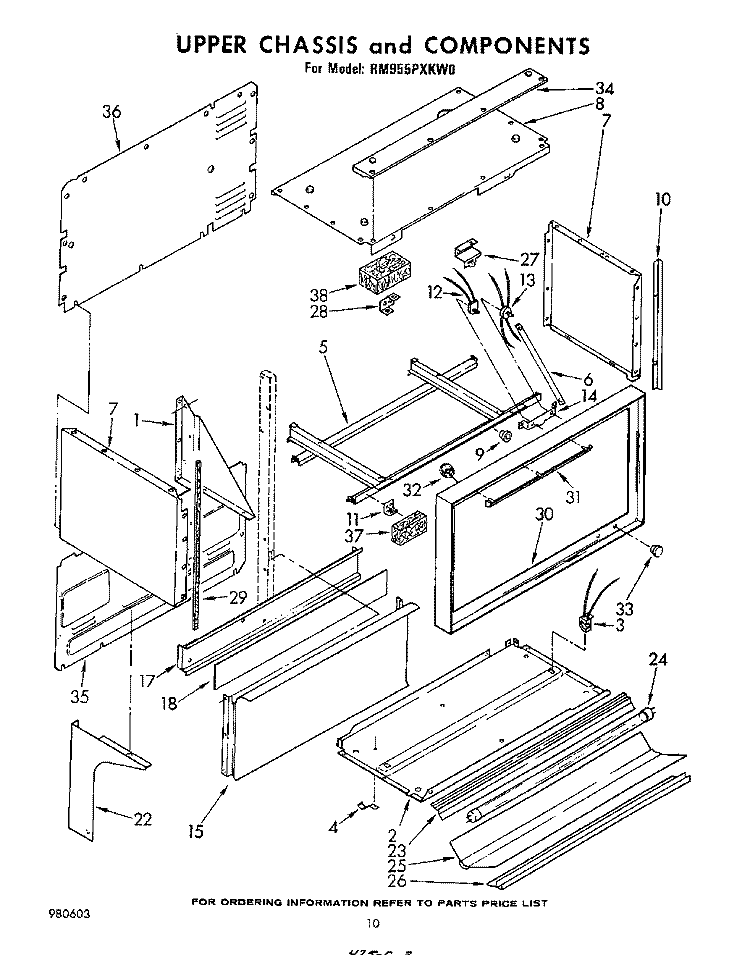 UPPER CHASSIS AND COMPONENTS Diagram and Parts List for RM955PXKW0  Whirlpool Microwave Oven Combo