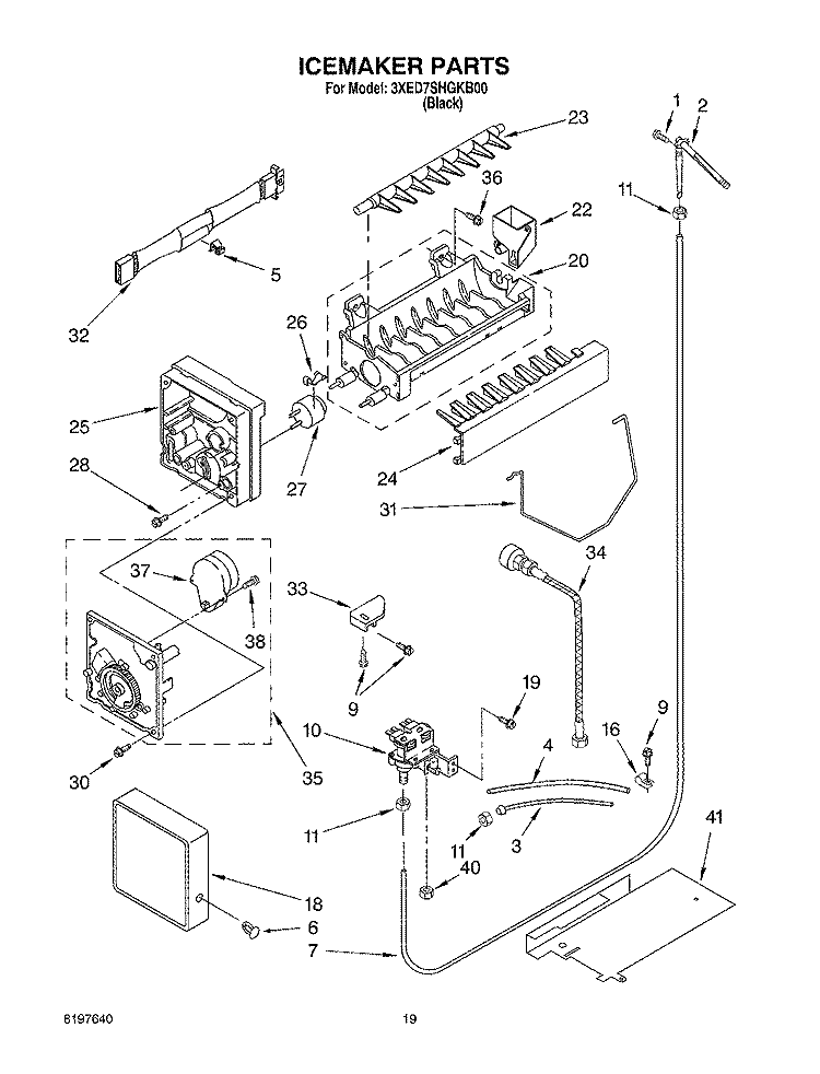 ICEMAKER Diagram and Parts List for 3XED7SHGKB00  Whirlpool Refrigerator