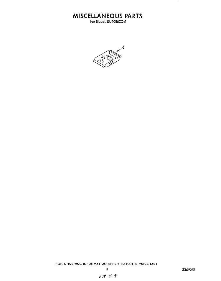 MISCELLANEOUS , LITERATURE AND OPTIONAL Diagram and Parts List for DU4095XX0  Whirlpool Dishwasher
