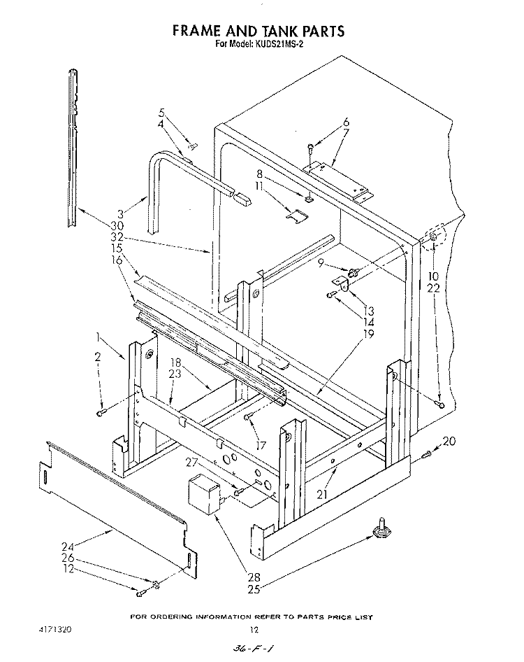 FRAME AND TANK Diagram and Parts List for KUDS21MS2  KitchenAid Dishwasher
