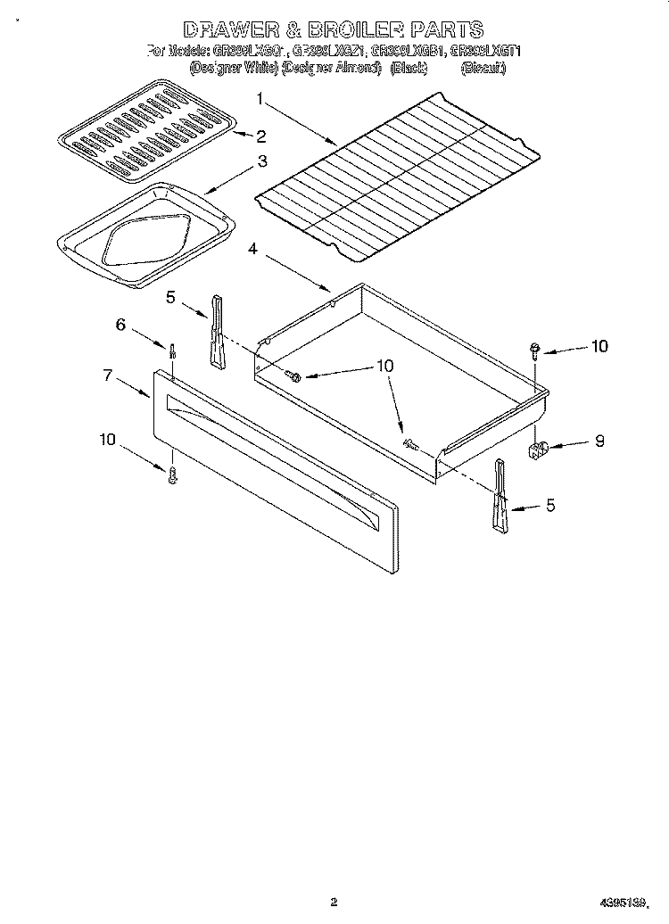 DRAWER AND BROILER Diagram and Parts List for GR399LXGT1  Whirlpool Range