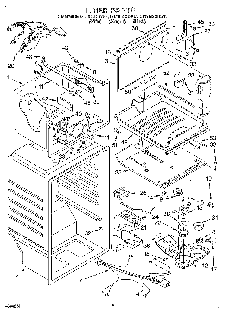 LINER Diagram and Parts List for ET21DMXDW04  Whirlpool Refrigerator