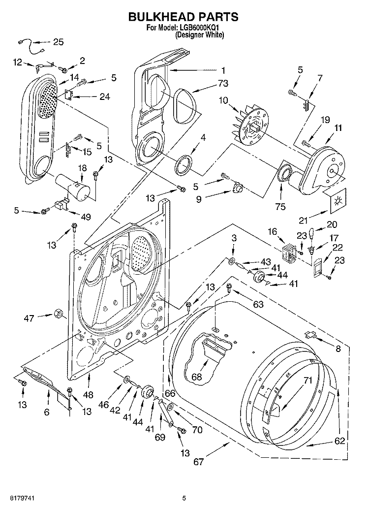 BULKHEAD Diagram and Parts List for LGB6000KQ1  Whirlpool Dryer