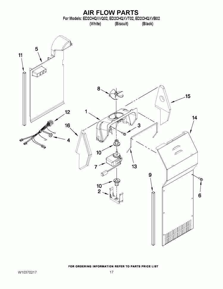 AIR FLOW PARTS Diagram and Parts List for ED2CHQXVB02  Whirlpool Refrigerator