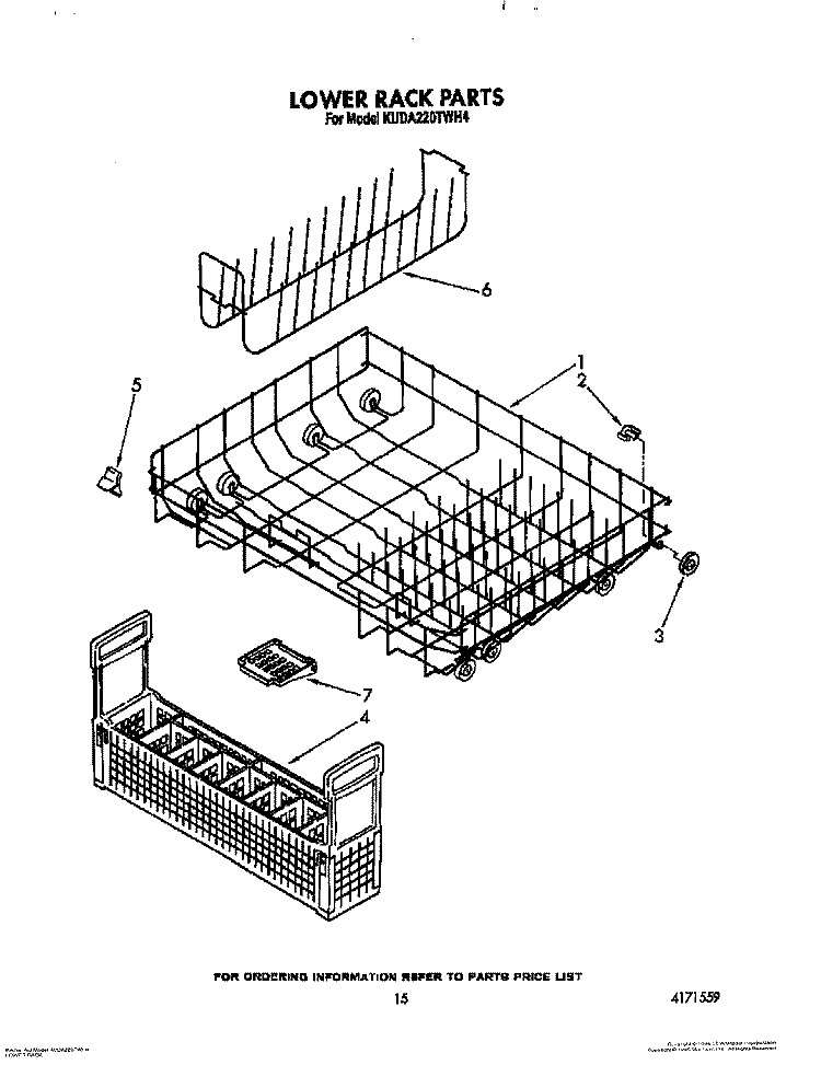 LOWER RACK Diagram and Parts List for KUDA220TWH4  KitchenAid Dishwasher