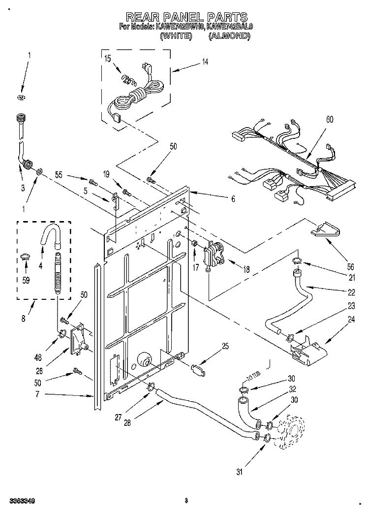 REAR PANEL Diagram and Parts List for KAWE742BAL0  KitchenAid Washer