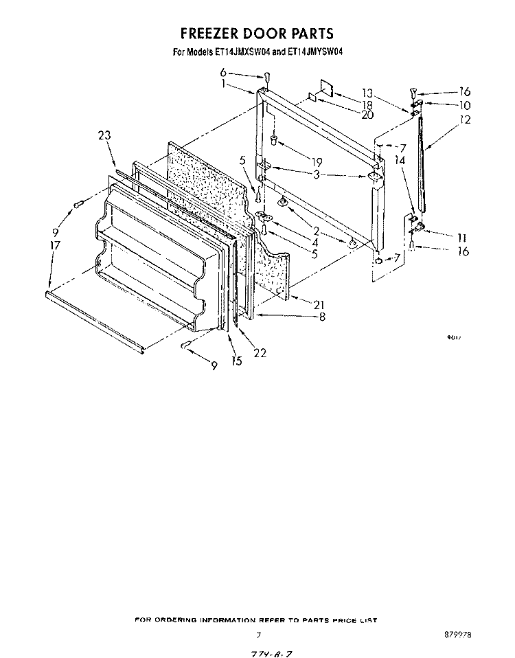 FREEZER DOOR Diagram and Parts List for ET14JMXSW04  Whirlpool Refrigerator