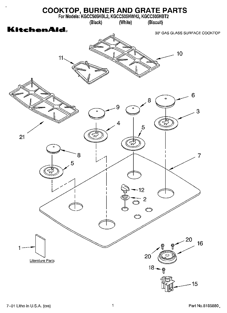 SECTION Diagram and Parts List for KGCC505HWH2  KitchenAid Cooktop