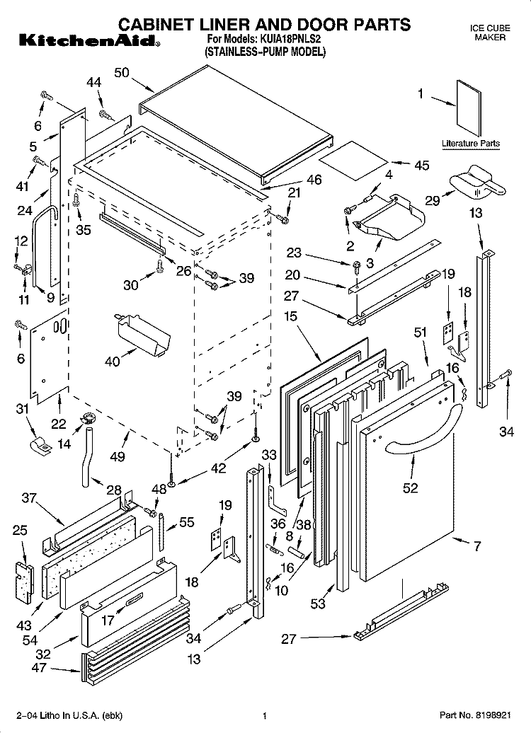 CABINET LINER AND DOOR PARTS Diagram and Parts List for KUIA18PNLS2  KitchenAid Ice Maker