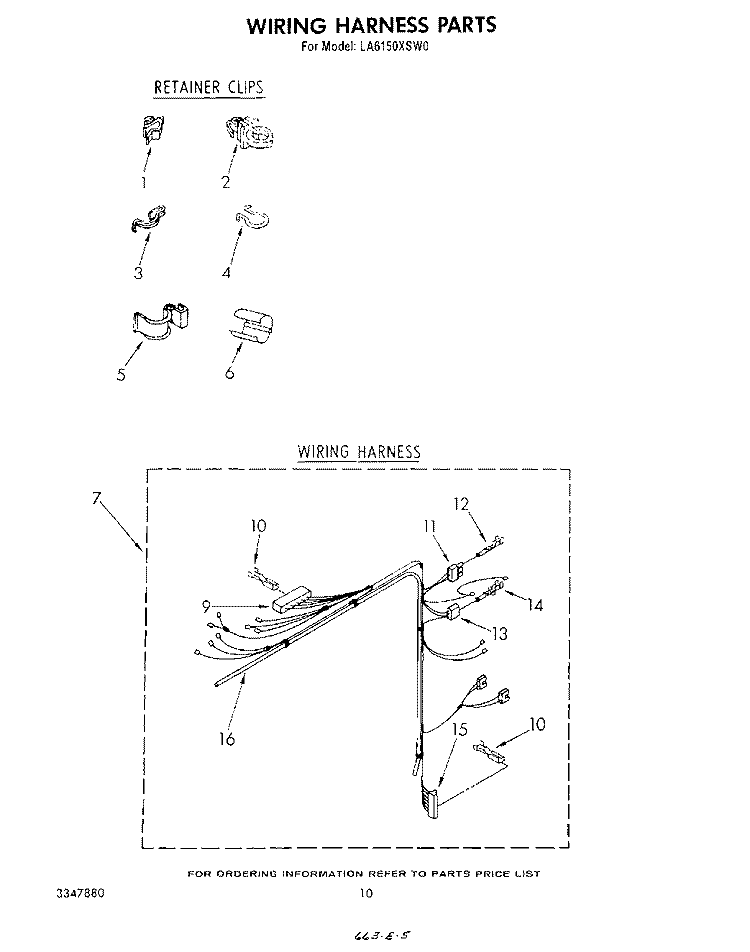 WIRING HARNESS Diagram and Parts List for LA6150XSW0  Whirlpool Washer