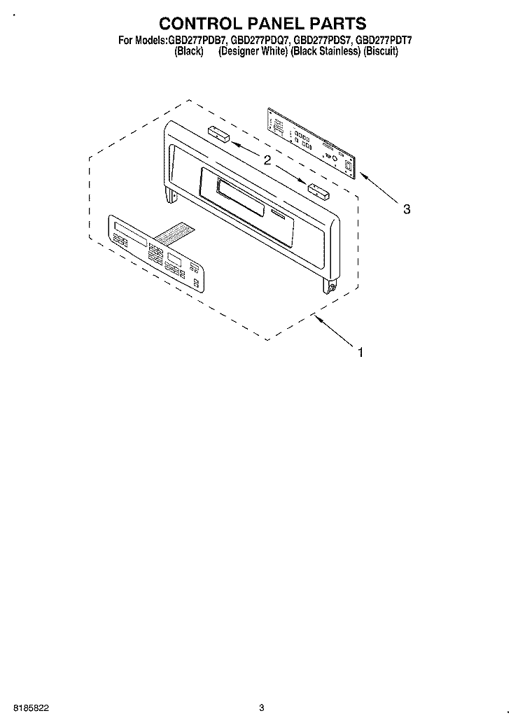 CONTROL PANEL Diagram and Parts List for GBD277PDT7  Whirlpool Wall Oven