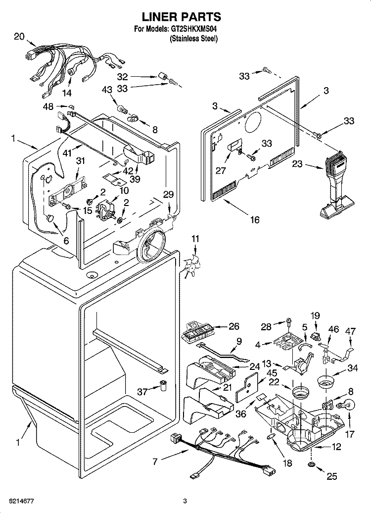 LINER PARTS Diagram and Parts List for GT2SHKXMS04  Whirlpool Refrigerator