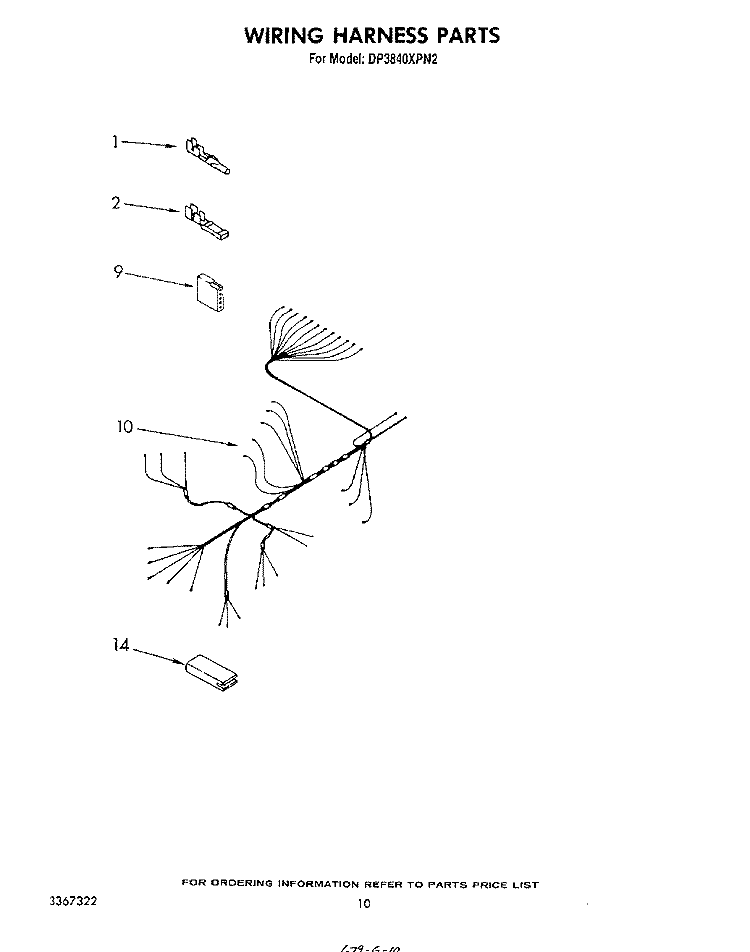 WIRING HARNESS Diagram and Parts List for DP3840XPN2  Whirlpool Dishwasher