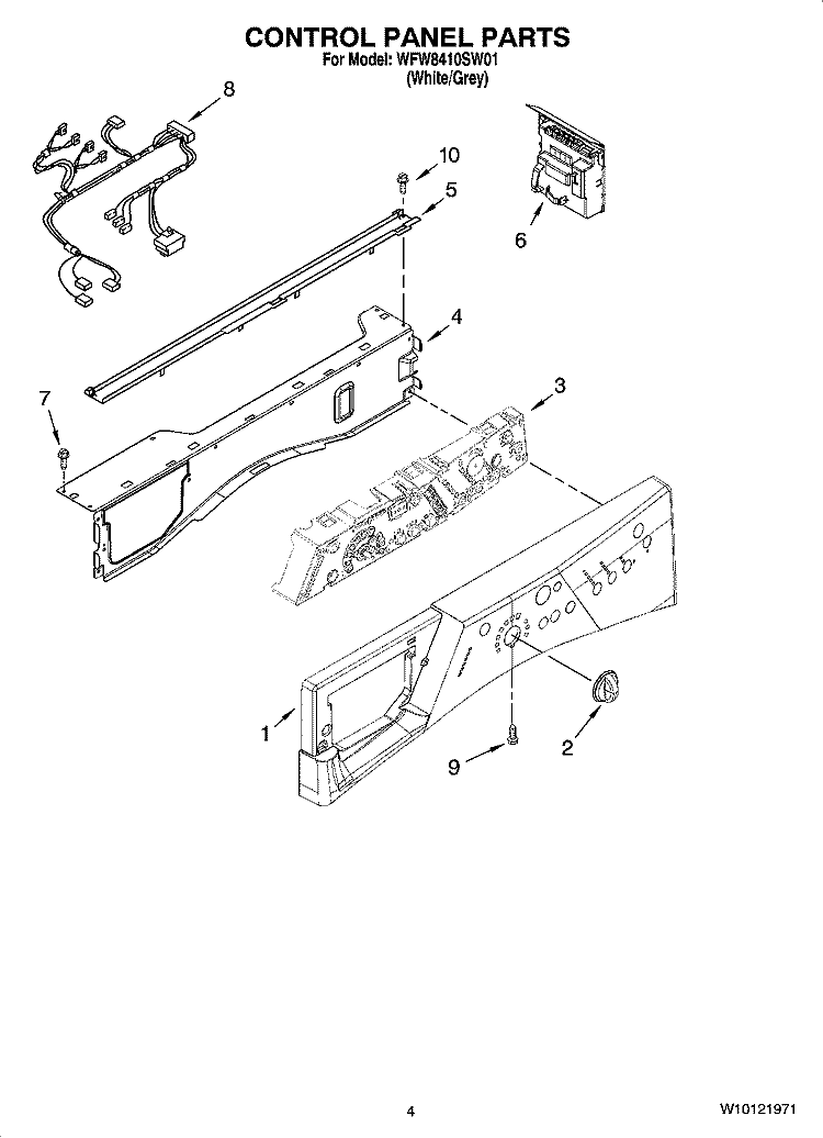 CONTROL PANEL PARTS Diagram and Parts List for WFW8410SW01  Whirlpool Washer