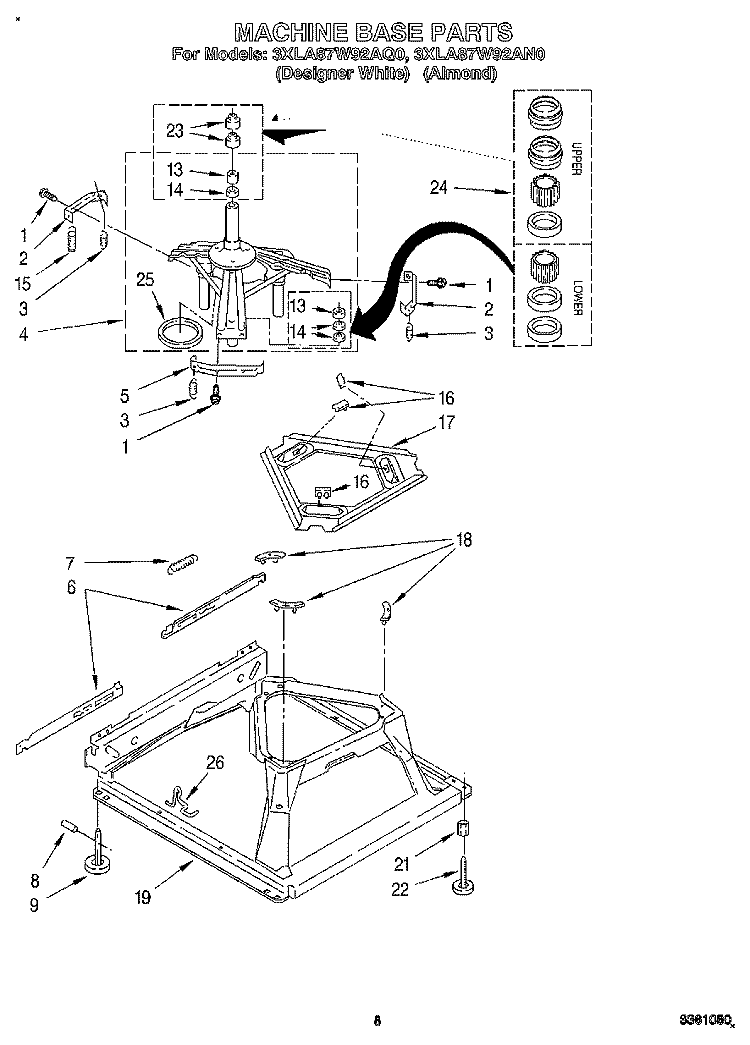 MACHINE BASE Diagram and Parts List for 3XLA87W92AQ0  Whirlpool Washer