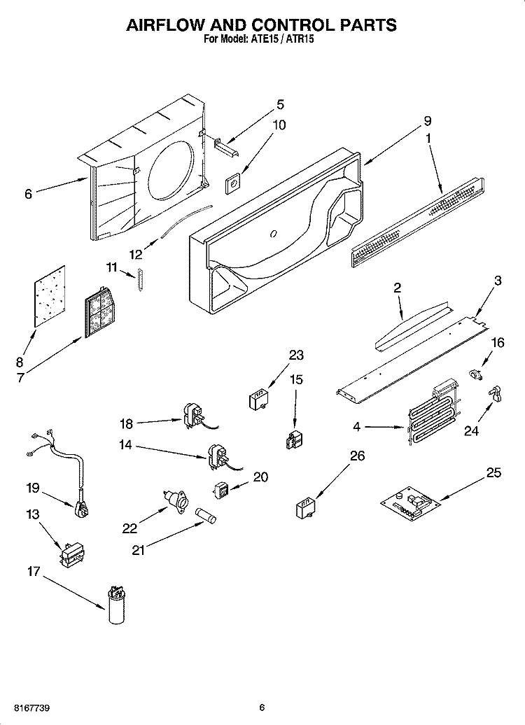 AIRFLOW AND CONTROL PATRS, OPTIONAL PARTS (NOT INCLUDED) Diagram and Parts List for ATR15  Whirlpool Air Conditioner